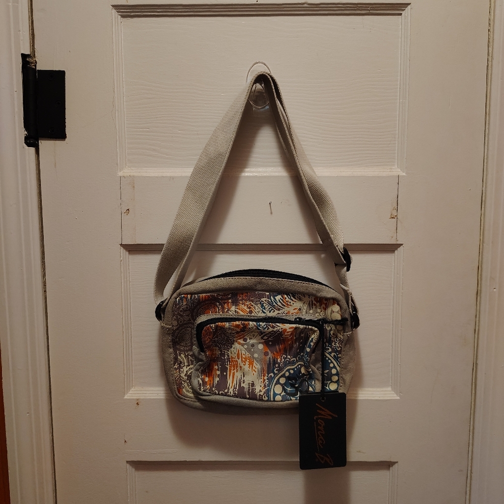 Mona B Gray and Orange Messenger Bag with Front Pocket